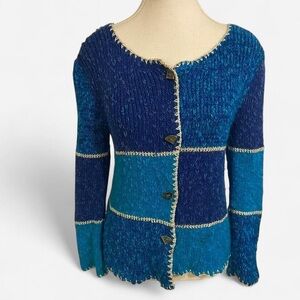 Blue Patchwork Women's Sweater